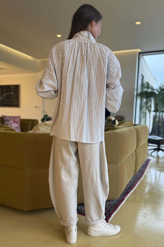 Nantucket Stripe Tie Neck Blouse Stone